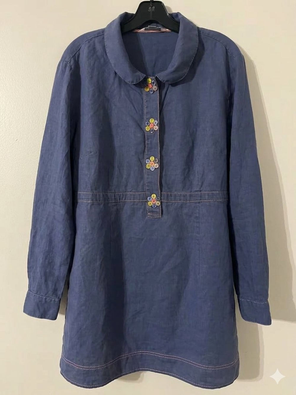 ✨ Boden Blue 100% Linen Floral Button Tunic Blouse ✨ Sz 16
